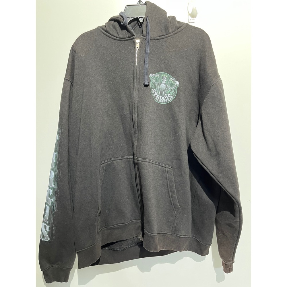 Hot Leathers Sturgis 2022 Motorcycle Rally Black Zip Hoodie Mens 2XL Skull Green